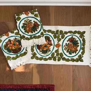 Vintage 70s 3 Cannon Groovy Checkered Bowl of Mushrooms Hand Kitchen Towels